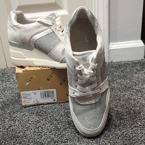 Mix No. 6 Stone Grey Faux Suede & Sparkle Silver Wedge Sneaker
